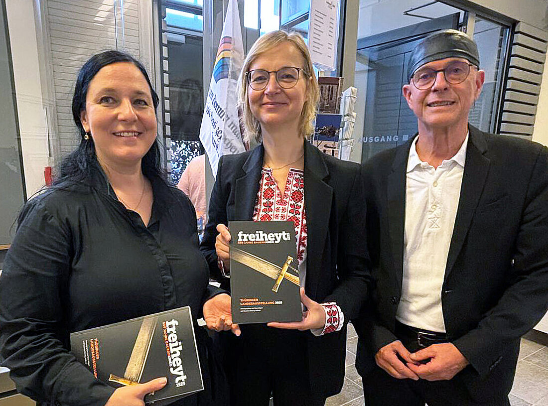 v.l.n.r.: Direktorin der Mühlhäuser Museen Dr. Susanne Kimmig-Völkner , Finanzministerin Katja Wolf und Vorsitzender des Zweckverbandes Mühlhäuser Museen Matthias P. Gliemann